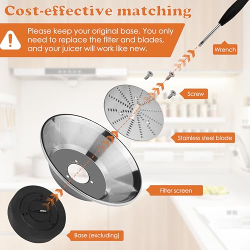 BR-1 Juicer Mesh Filter Basket （No Base）Compatible with Breville Juice Models JE95XL, JE98XL, BJE200XL, BJE510XL, With Mesh Strainer Bowl, Blade, Screws & Wrench,Easy to Replace