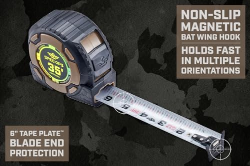 Spec Ops Elite Heavy Duty Tape Measure, Premium, 35' Magnetic + Fractional