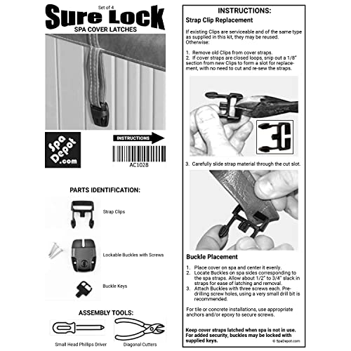 Sure Lock Hot Tub Spa Cover Replacement Latches w/Keys & Screws - Set of 4