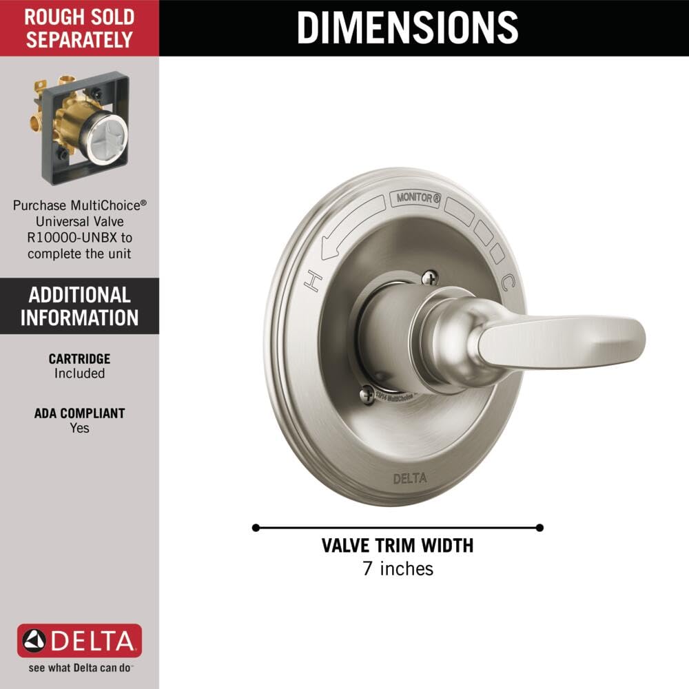 Delta Foundations 13 Series Single-Function Valve Trim Kit, Brushed Nickel Handle Set for Shower Faucet System, Stainless BT13010-SS (Valve Not Included)