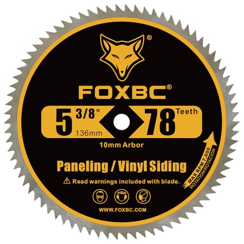 FOXBC 5 3/8 Inch Circular Saw Blade 78 Tooth for Paneling, Plastics, Vinyl Siding Cutting with 3/8" (10mm) Arbor, Replacement for DeWalt DW9053-3 Pack