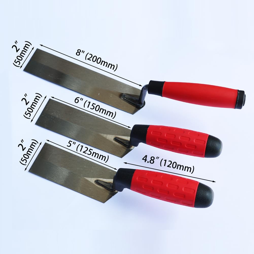 3 Pack Industries Margin Trowel Set, 8"x2"; 6"x2"; 5"x2" Professional Masonry Flooring Tool for Concrete, Cement, Tile