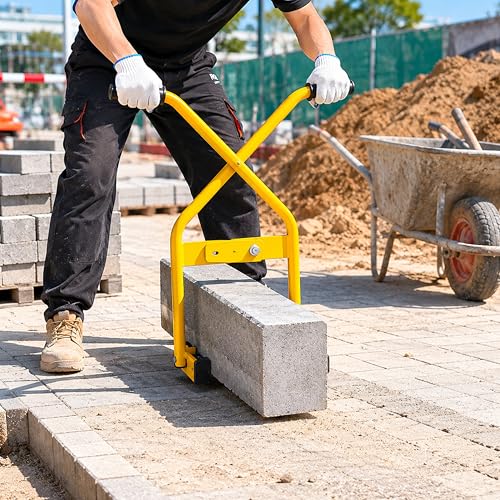 Steel Curb Stone Tongs 24” Heavy Duty Concrete Block Lifting Gripping Pliers Offset Design Curb Lifter Tool for Paver Stone Bricks Installation 220 lbs Capacity Yellow