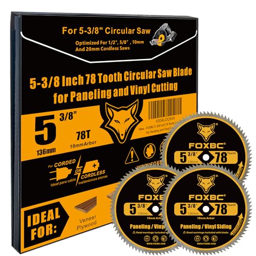 FOXBC 5 3/8 Inch Circular Saw Blade 78 Tooth for Paneling, Plastics, Vinyl Siding Cutting with 3/8" (10mm) Arbor, Replacement for DeWalt DW9053-3 Pack