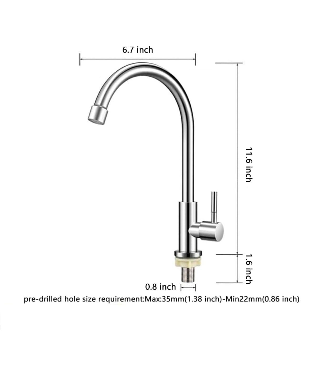 Brushed Nickel Cold Water Only Faucet SUS304 Stainless Steel Single Handle Single Hole Cold Water Sink Faucet for Kitchen,Outdoor