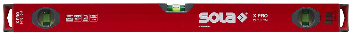 SOLA LSX24 X PRO Aluminum Box Profile Spirit Level with 3 60% Magnified Vials, 24-Inch