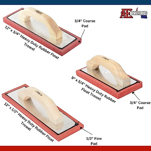 ATE Pro. USA - 4pc Masonry Float Set - Gum Rubber Margin Float with Comfort Grip Handle, Heavy Duty Rubber Sponge, Fine Pad, Coarse Pad, Masonry, Concrete, Drywall, Stucco or Grout