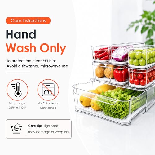 SMRCAD Clear Fridge Bins with Drain Trays - BPA-Fr