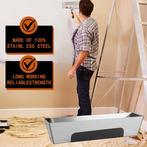 12" Stainless Steel Mud Pan,Anti-slip Base,Sheared Sides to Clean Knives, Hold Joint Compound, Drywall and Plaster