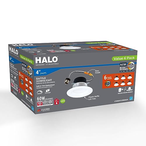 HALO LT 4 inch LED recessed Can Light Trim, 5 CCT, Dimmable, 700lm 6PK