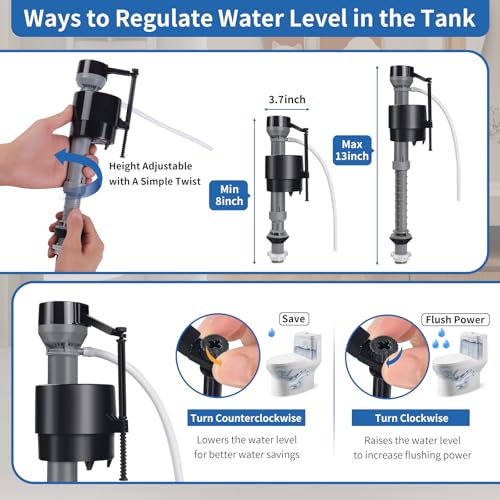4 Pack Toilet Fill Valve Replacement Kit with Gloves, Adjustable Universal Toilet Tank Fill Valve, Quiet Leak-Proof Toilet Valve for Easy DIY Home Repair (8–13 in, G15/16")