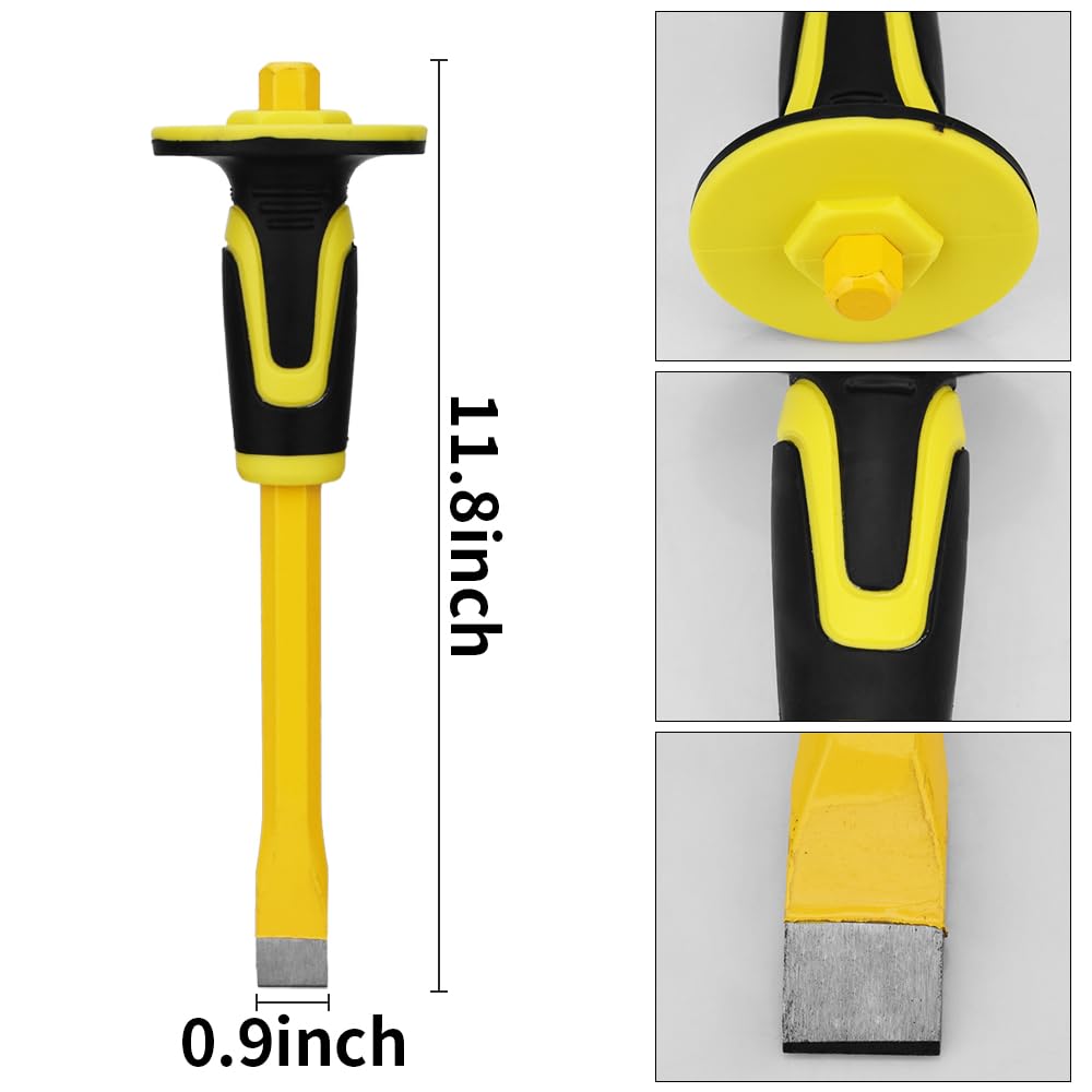 3-Piece Heavy-Duty Chisel Set with Hand Protection, Concrete and Mortar Stone Chisels, Used for Demolition, Carving, De-scaling, Breaking, Hunting, and Crushing. (CA3)