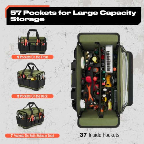 HISEA 16-Inch Tool Bag for Men, Tool Box Organizer with Magnetic Light