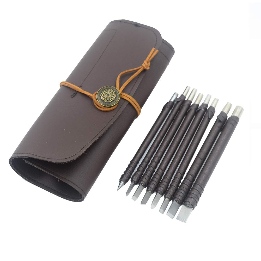 DGOL 8pcs Tungsten Steel Soft Limestone and SlateStone Alabaster Carving Kit Engraving Carve Cutting Blade Chisel Tool Set for Stone Seal Graver