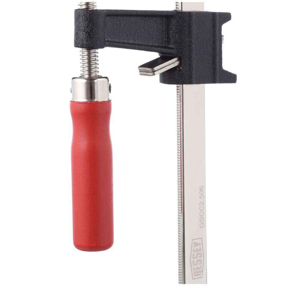 BESSEY GSCC4PK-C Clamp Set for Woodworking, F-style with Wood Handle, Replaceable Pads, 2 x 6 In and 2 x 12 In, 600 lb, Red/Black/Silver