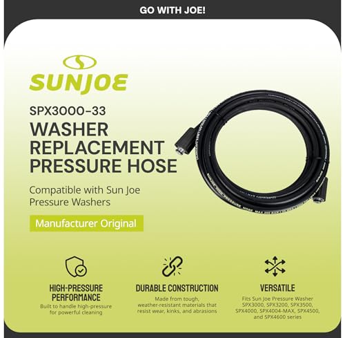Sun Joe SPX3000-33 Replacement Pressure Washer Hose for SPX3000 Series, SPX3200, SPX3500, SPX4000 Series, SPX4004-MAX, SPX4500, and SPX4600 Series, Manufacturer Original