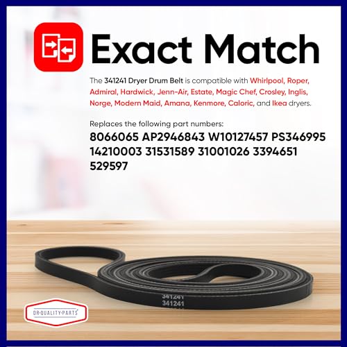 Dr Quality Parts 341241 Dryer Drum Belt Replacement for Whirlpool & Kenmore