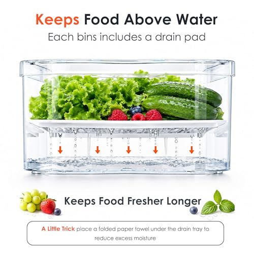 SMRCAD Clear Fridge Bins with Drain Trays - BPA-Fr