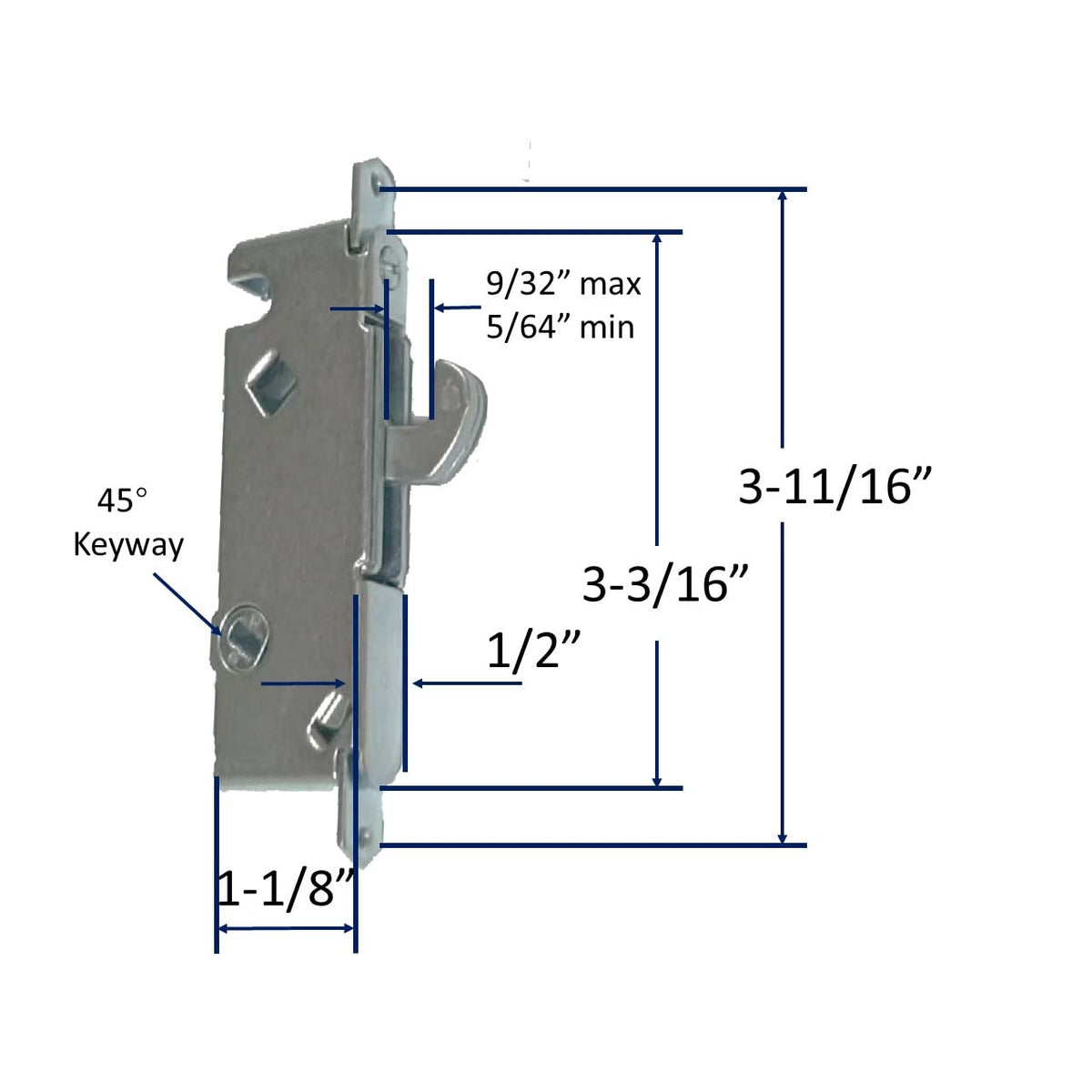 House Guard Sliding Patio Door Handle Set, Mortise Lock, 3-15/16"