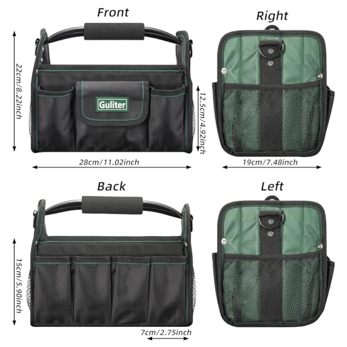 Guliter 11 Inch Small Tool Bag,Open Top Tool Tote,Electrician Tool Bag