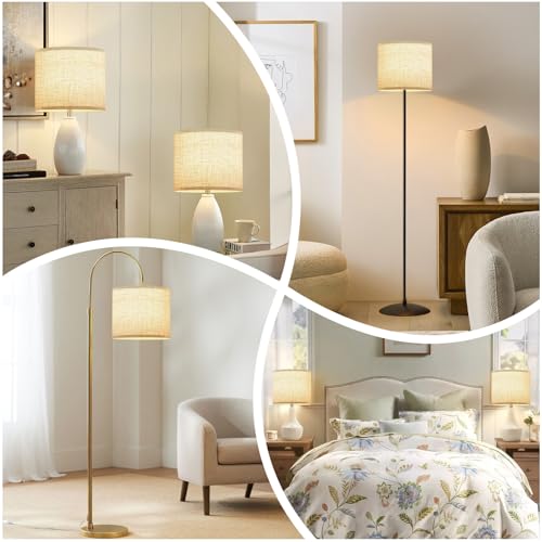 Beige Linen Small Drum Lampshade, 8.66" Top x 8.66" Bottom x 7.87" High Lamp Shade, Lamp Shade Replacement for Table and Floor Lamps, Pendant Light, Handcrafted Lampshade, Easy Assembly