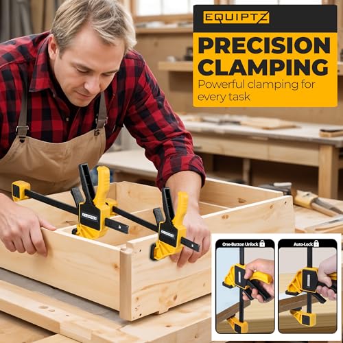 EQUIPTZ 6 Pack Bar Clamps for Woodworking – 2 Pcs 12" & 4 Pcs 6" Quick Grip Clamps Set with 150 lbs Force – Wood Clamps for Gluing, Carpentry, DIY, and Metalworking (Combo Sizes, 6 Pack)
