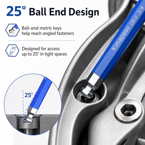 Kimapeso 27 PCS Allen Key Set Torx SAE Metric Allen Wrenches Set Long Arm Ball End Hex Key Wrench Sets with T-Handle L-Hex Key Set Metric 1.5 to 10mm SAE 1/16 to 3/8″ Torx T10 to T50