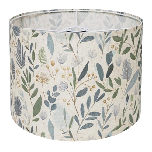 Drum Lamp Shade 13 x 13 x 10 inch, Sage Green Botanical Print Linen Lampshade Replacement for Table Lamps & Floor Lamps, E26 E27 Compatible Spider Fitter Lamp Shade for Bedroom Living Room
