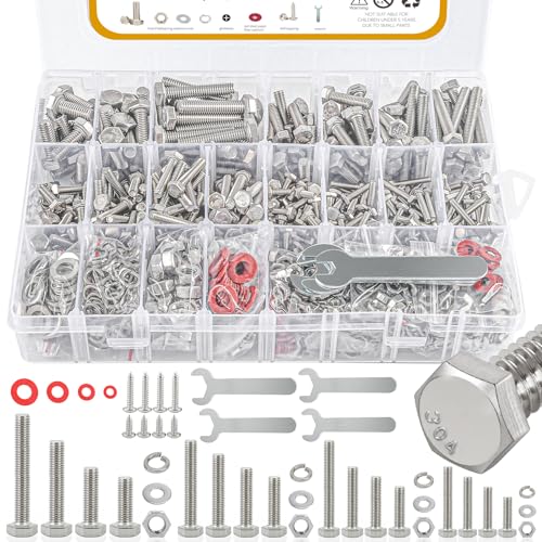 780pcs Hex Bolts and Nuts kit, 304 Stainless Steel M6 M5 M4 M3 Metric Bolt Assortment (Lock & Flat Washers), Stainless Steel Bolts and Nuts kit, Metric Screw Assortment