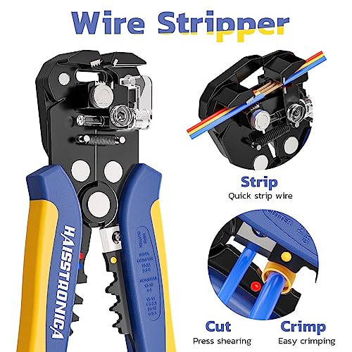 haisstronica Wire Stripper and Crimper Set, AWG 26-10 for Heat Shrink