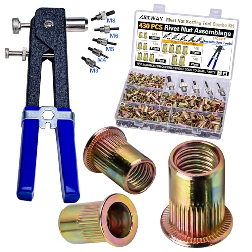 ASKWAY Pressure Rivet Nut Tool Kit, 430Pcs Metric Rivet Nut Combination
