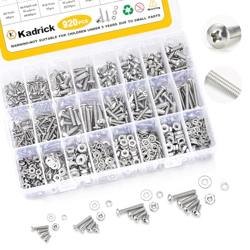 KADRICK 920Pcs Machine Screw Assortment Kit,Stainless Steel #4-40 to #10-24