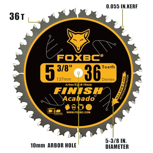 FOXBC 5-3/8 Inch Carbide Circular Saw Blade 36 Tooth Trim Finish Wood with 10mm Arbor