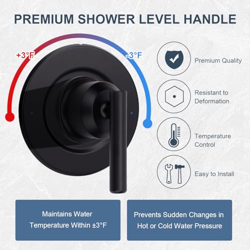 T2901BL Shower Handle Replacement for Moen T2901BL Gibson Posi-Temp Valve Trim Kit, Compatible with Moen 2510/2520/2570/2590 Shower Valve, Matte Black Lever Handle