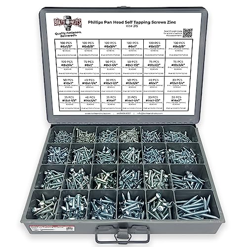 Phillips Pan Head Self Tapping Sheet Metal Screws Zinc Plated Assortment Kit - 1421 Pcs!