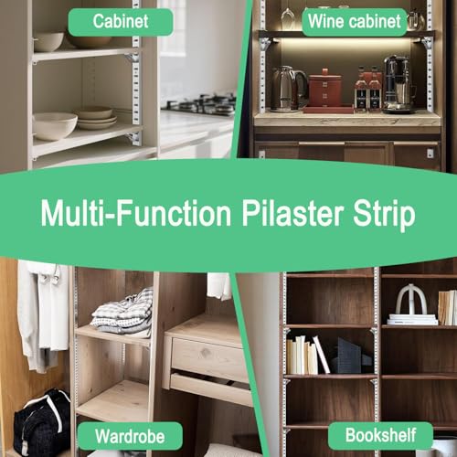 14 Packs 17.5 Inch Metal Pilaster Shelf Bracket Rails with 36 Adjustable Clips & Mount Screws - for Cabinet/Wall Shelving/Closet Storage (Black)