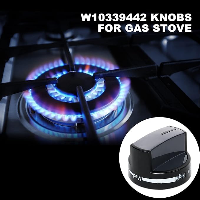 W10339442 Gas Stove Knob, Black Whirlpool Stove Parts Replacements fit for Whirlpool Range/Stove/Oven WPW10339442 PS3507188 (1 Pack)