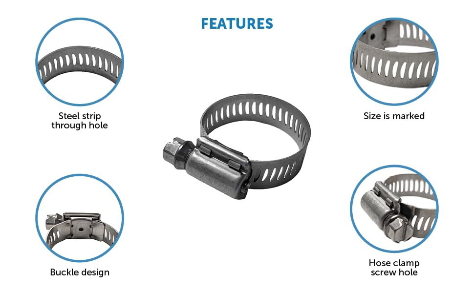Merrill MFG Hose Clamp Assortment Kit- 49 Pieces Stainless Steel Hose Clamp Adjustable, Worm Gear Metal Fuel Line Clamp for Plumbing, Automotive And Mechanical Applications
