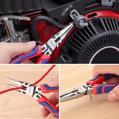 WORKPRO Premium 6" & 8" Needle Nose Pliers, Paper Clamp Precision, Heavy-Duty CRV Steel, Soft Grip with Wire Cutter, Long Nose Cutting Pliers