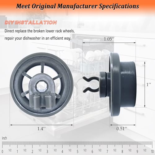 4581DD3003B Dishwasher Lower Rack Wheels 4581DD3003C for LG Dishwasher Lower Dishrack Roller Assembly Replacement Parts 4581DD9002B, PS3523051, PS12075858 (4Pcs)