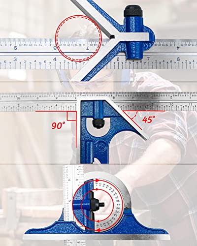 4PCS 12 Inch Combination Square Ruler Set Protractor Satin, 4-R Graduation