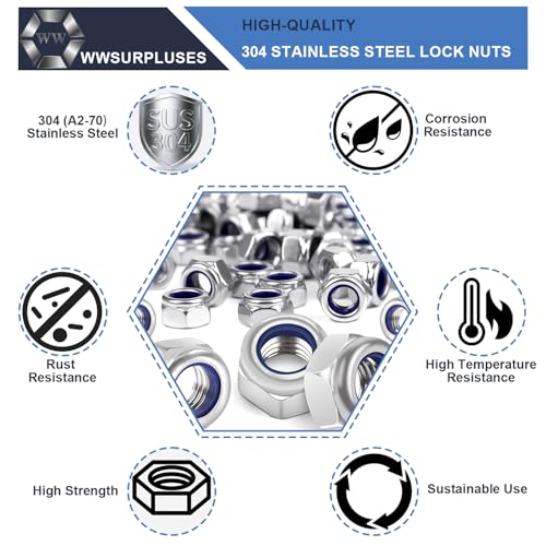 400 Pcs SAE & Metric Lock Nuts Kit, M3-M12 & #6-1/2 Hardware Nuts