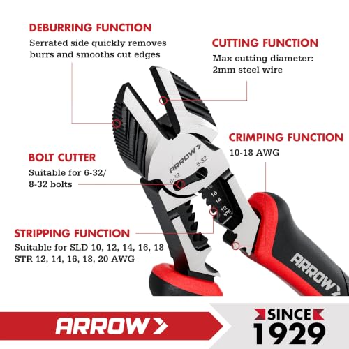 ARROW 6-in-1 Diagonal Cutting Pliers, 7.5" Multipurpose Wire Cutters