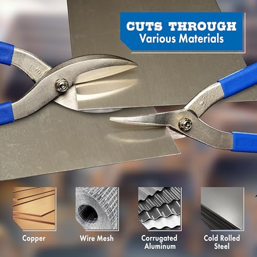MIDWEST Tinner Snip, 12" Straight/Wide Curved Metal Cutter