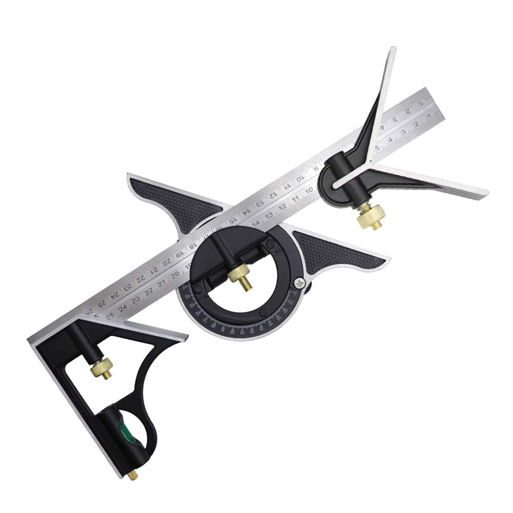 DUEBEL Combination Square - 12' Stainless Steel Multi-Function Carpentry Square with Right 90 Degree Angle Ruler