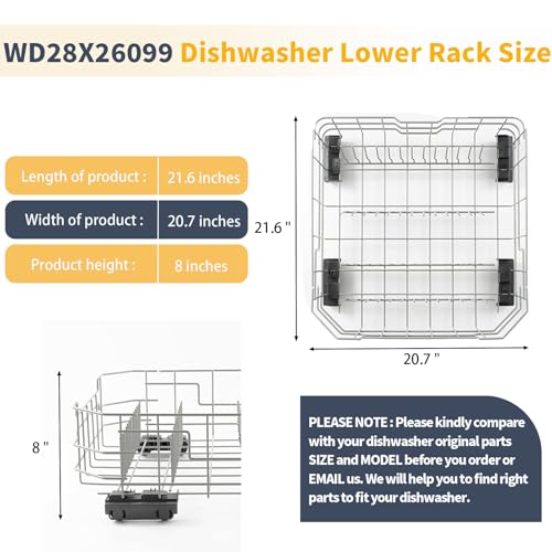 Allstare WD28X26099 WD28X34744 Dishwasher Rack Replacement for GE Dishwasher Parts Lower Dishrack WD28X24396 GDF510PSR3SS GDF510PSM0SS GDF535PSR0SS GE Dishwasher Bottom Rack Wheels Drawer Tray