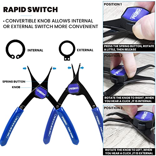 PESIKO 12-Piece Internal External Convertible Snap Ring Pliers Set