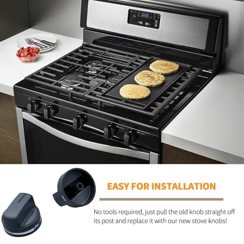 atgestore Upgraded W10339442 Stove Knobs Replacement for Whirlpool Stove Parts WPW10339442 Burner Knob WFG320M0BW2 WFG505M0BS0 Whirlpool Gas Range Parts Oven Cooktop Burner Control Knobs Black