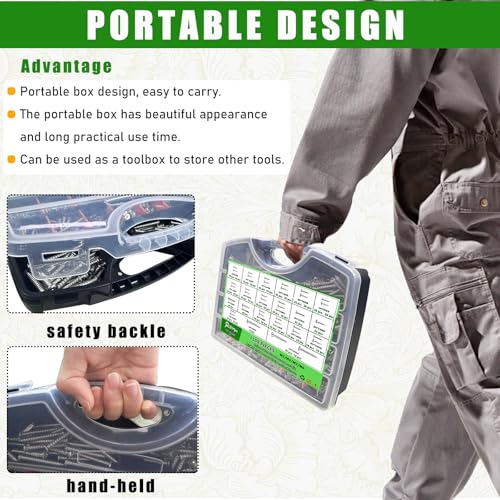 1200 PCS Stainless Steel Wood Screws Assortment Kit,Self Tapping Screws M3/M4/M5/M6 Screws Assortment Kit,1200Pcs(605pcs Round Head & 595pcs Flat Head) Sheet Metal Screws Assorted
