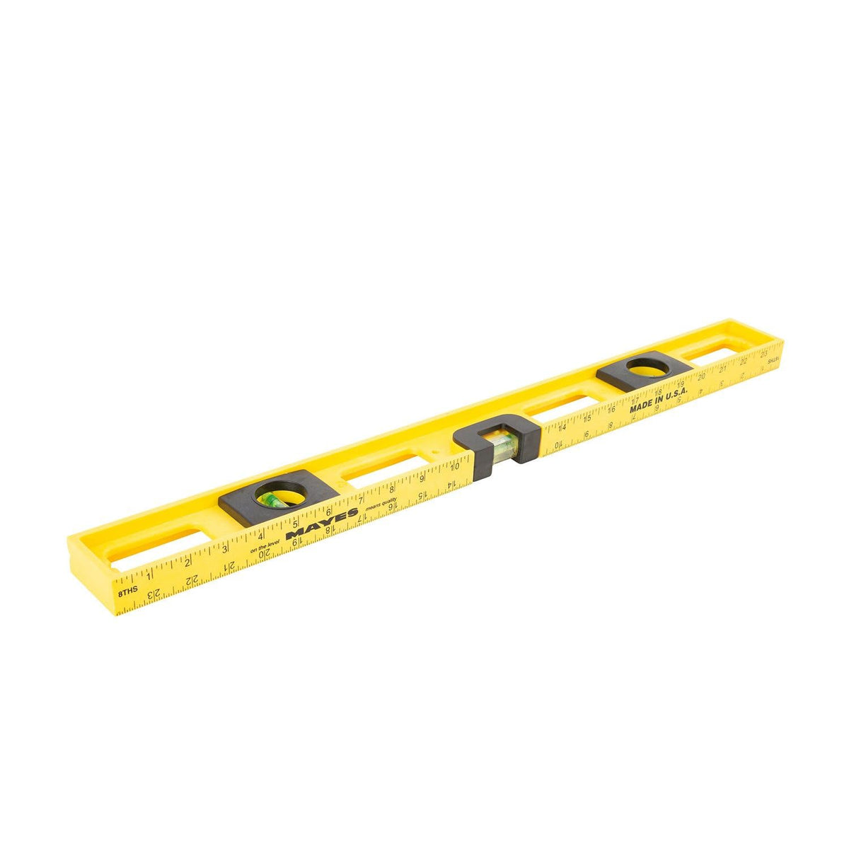 Mayes 10140 Top View Magnetic Level, 24 Inch Level Made in USA, 3 Vials with 270° Center View, Ruled Edge for Accurate Measurements, V-Groove for Curved Surfaces